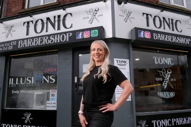 Lorraine Kellett, 38, is a barber who has overcome all challenges and is now been nominated for Barber Shop of the Year. Photo: Simon Hulme.