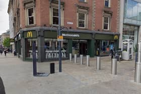 Kimmitt punched the man unconscious outside the McDonalds's on the corner of Briggate and Boar Lane. (pics by Google Maps)
