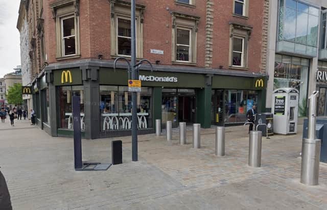 Kimmitt punched the man unconscious outside the McDonalds's on the corner of Briggate and Boar Lane. (pics by Google Maps)
