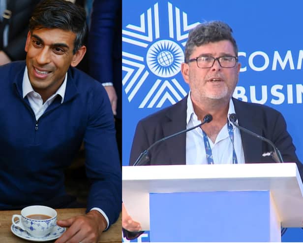 Rishi Sunak accepted a donation for a helicopter ride worth almost £16,000 on the day he visited Leeds, gifted by Frank Hester's company (Photo left by Molly Darlington/PA Wire /Photo right by CHOGM Rwanda 2022/YouTube/PA Wire)