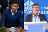 Rishi Sunak accepted a donation for a helicopter ride worth almost £16,000 on the day he visited Leeds, gifted by Frank Hester's company (Photo left by Molly Darlington/PA Wire /Photo right by CHOGM Rwanda 2022/YouTube/PA Wire)