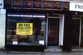 Terminus Parade, part of a row of four shops on the corner of Farm Road and Station Road. Hi-Tec dry cleaners is due to be opening shortly. Next door is B Freeman, chemist. Pictured in August 1985.