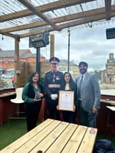 From left, Tina Suryavansi, Lord Lieutenant Ed Anderson, charity supporter Indie Sehra and Aky Suryavansi.