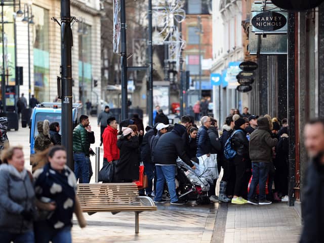 Shoppers pictured queueing outside Harvey Nichols on Briggate, in Leeds city centre, in 2017. Picture: Jonathan Gawthorpe