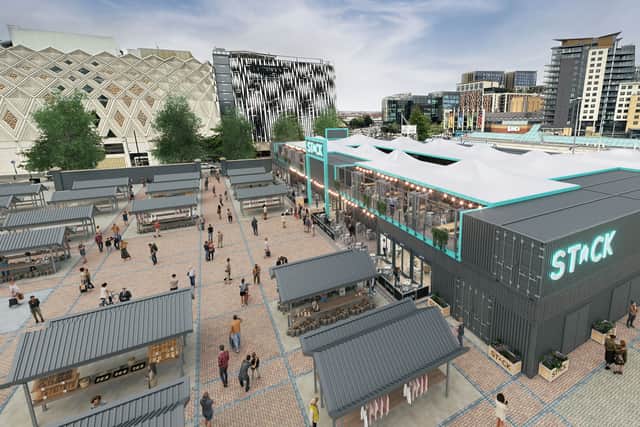 A CGI picture showing what the planned new food village at Leeds' Kirkgate Market could look like. Picture: Leeds City Council.