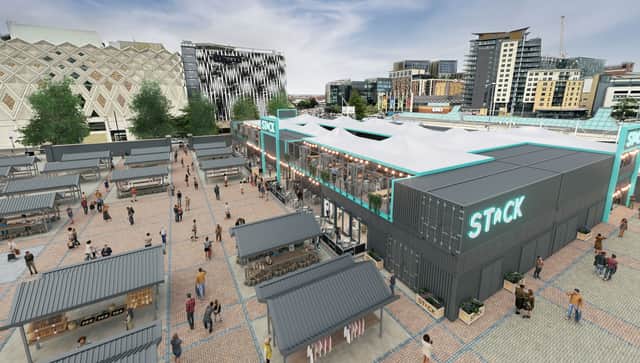 A CGI picture showing what the planned new food village at Leeds' Kirkgate Market could look like. Picture: Leeds City Council.