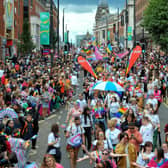 Around 75,000 people celebrated Leeds Pride in the city centre last year. Photo: Steve Riding.