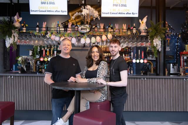 Owners of Heist Bar and Grill, in Morley, Paul and Michelle Sharman with manager Benji Orchard. Photo: Tony Johnson
