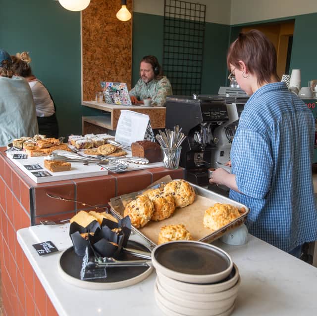 Inside Opposite Cafe in Meanwood, which opened on April 9 serving speciality coffee, cakes and brunch. Photo: Bruce Rollinson
