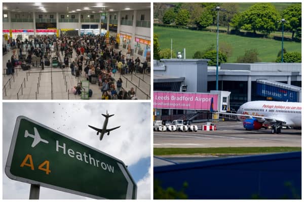Here are the 15 worst airports in the UK for flight delays and where Leeds Bradford Airport ranks. Pictures: Getty Images/National World