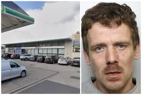 Brown stole £200 worth of vapes from the garage in Wakefield, and pulled a large knife out when the female employee challenged him. (pics by Google Maps / WYP)