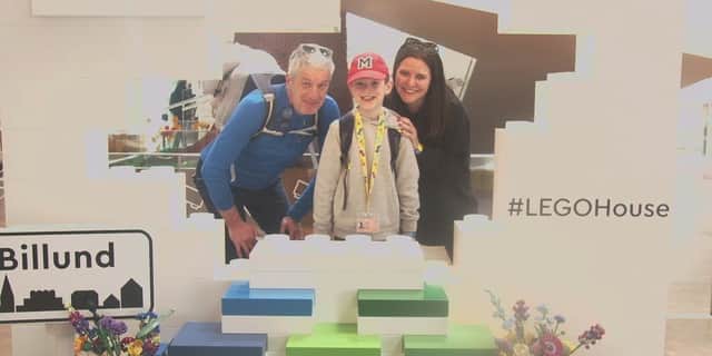 Nicola, Alan, and Matthew Sutcliffe at Legoland in Denmark.