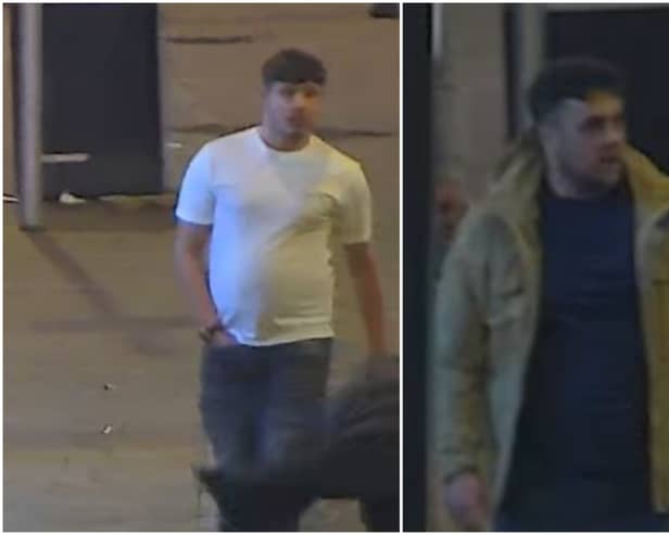 Police are hoping to identify two men in connection to an assault on Briggate in Leeds city centre in March. Picture by West Yorkshire Police