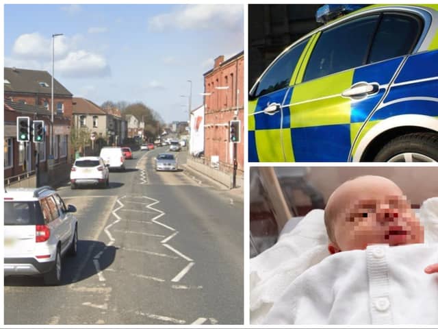 The driver tried to flee police at speed on Doncaster Road in Wakefield with a two-week-old baby in the car. (pics by Google Maps / National World)