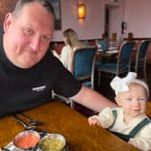 Danny Mei Lan Malin and his daughter Athena at Indian restaurant Prashad in Drighlington (Photo by Danny Mei Lan Malin)