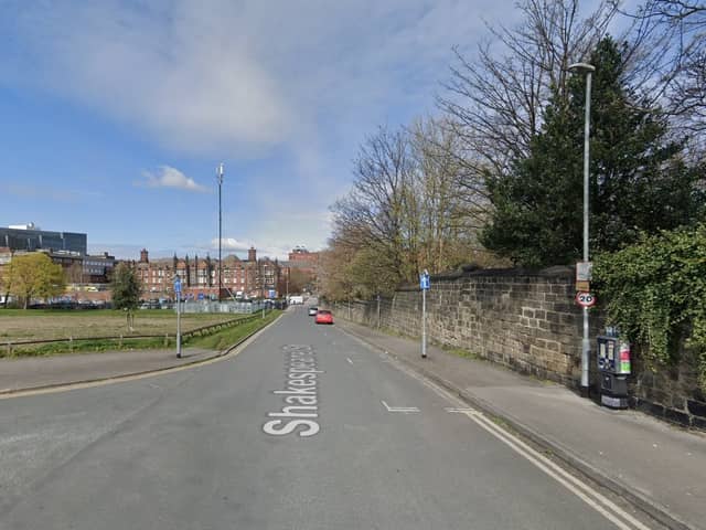 The crash, which involved three cars, was reported on Shakespeare Street, near to St James’ Hospital and Beckett Street Cemetery, on May 3. Photo: Google.