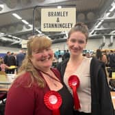 Coun Adele Rae with her daughter Lauren after retaining her seat in Bramley and Stanningley