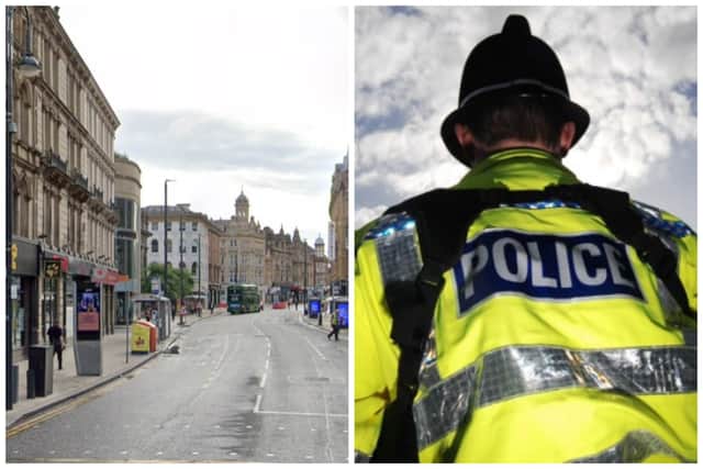 The woman was targeted on Boar Lane. (pics by Google Maps / National World)
