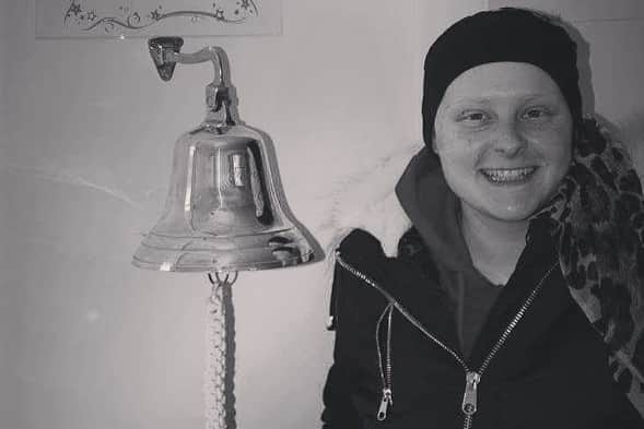 Rebecca finishing treatment in 2017 (Photo by Rebecca Moss / SWNS)