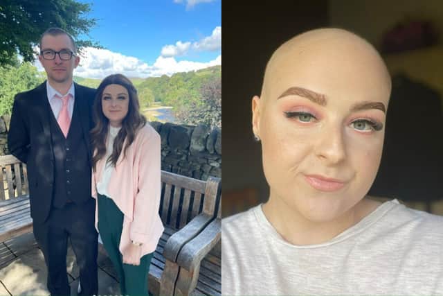 Rebecca Moss, 27 and her husband Kris Moss, 28, who are celebrating their first wedding anniversary after Rebecca's two battles with cancer (Photos by Rebecca Moss/SWNS)