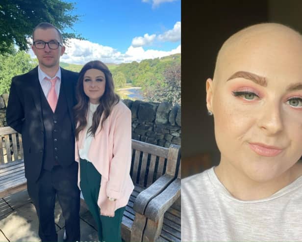 Rebecca Moss, 27 and her husband Kris Moss, 28, who are celebrating their first wedding anniversary after Rebecca's two battles with cancer (Photos by Rebecca Moss/SWNS)