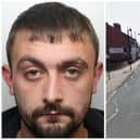 Todd Burgin (pictured) tried to flee police on Barnsley Road before crashing and fleeing. (pics by WYP / Google Maps)