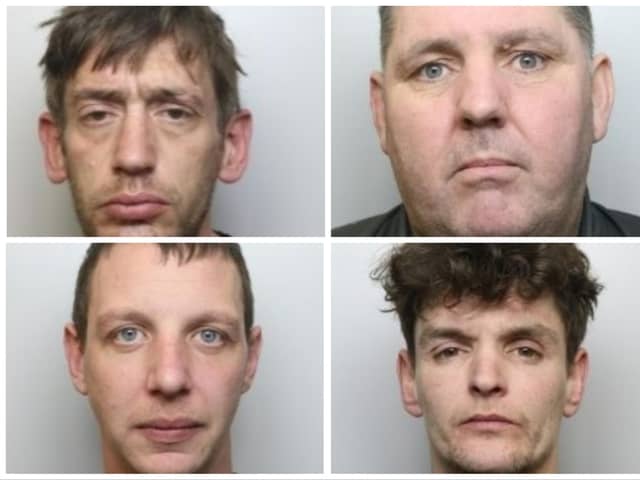 (clockwise from top left) Mark Smith, Andrew Oldroyd, Adrian Stewart and Sam Oliver have been jailed for their parts in theft of high-value cars.