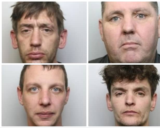 (clockwise from top left) Mark Smith, Andrew Oldroyd, Adrian Stewart and Sam Oliver have been jailed for their parts in theft of high-value cars.