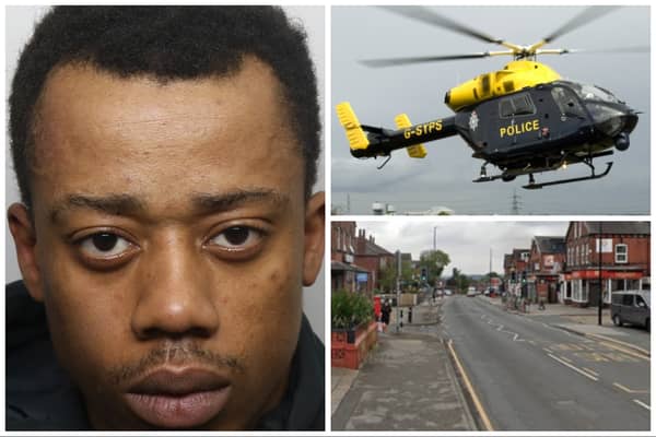 Anderson-Browne (pictured) took off at speed along Cardigan Road, and was driving so fast the police helicopter was needed to keep him in view. (pics by WYP / National World / Google Maps)