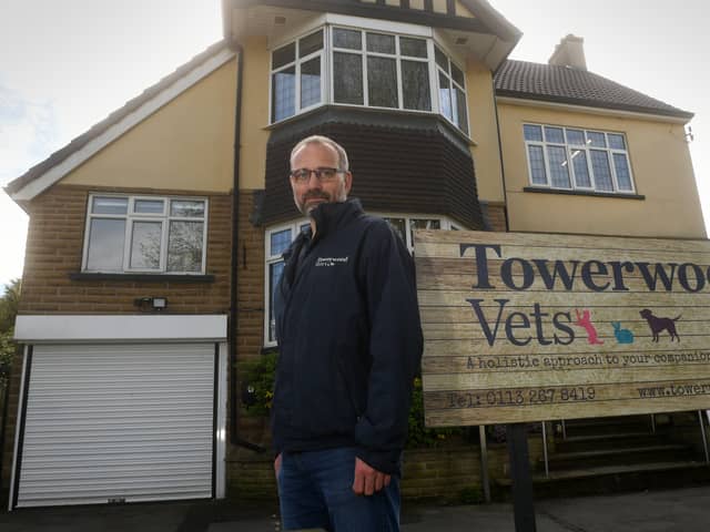 Brendan Clarke, owner of Towerwood Vets in Cookridge, where double yellow lines have been placed outside the practice. He claims it is destroying the business. Photo: Simon Hulme