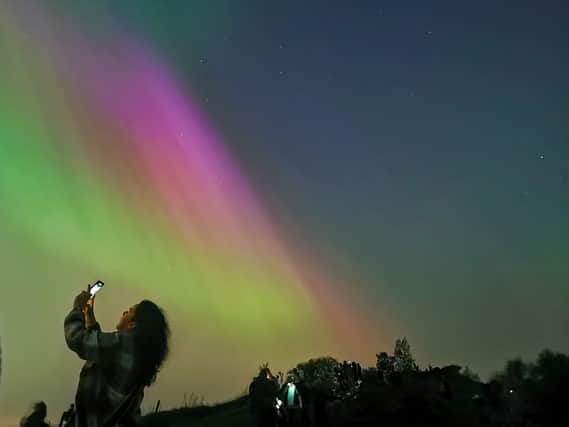 Crowds gathered in Otley to get pictures of the Northern Lights