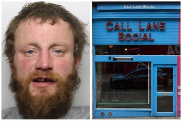 Lee Stewart (pictured) threatened staff at Call Lane Social when they tried to move him on. (pics by WYP / Google Maps)