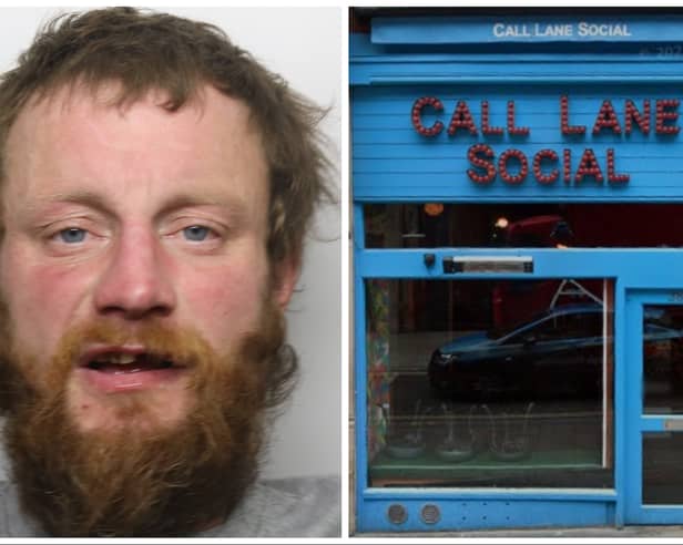 Lee Stewart (pictured) threatened staff at Call Lane Social when they tried to move him on. (pics by WYP / Google Maps)