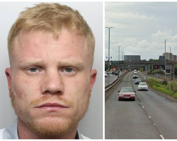 Sampler (pictured) drove the wrong onto the inner ring road near Kirkstall Road to shake off a chasing police officer. (pics by WYP / Google Maps)