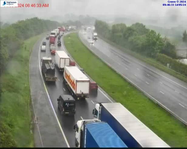 Traffic on the A1(M) southbound following a crash on Tuesday morning.
