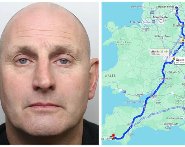 Beedell (pictured) drove the six-hour 340-mile journey to meet what he thought was a 13-year-old girl. (pics by WYP / Google Maps)