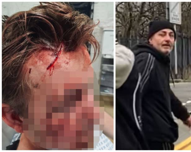 Police have issued a suspect appeal (right) after the boy (left) was slashed with a knife and seriously injured. Pictures: WYP