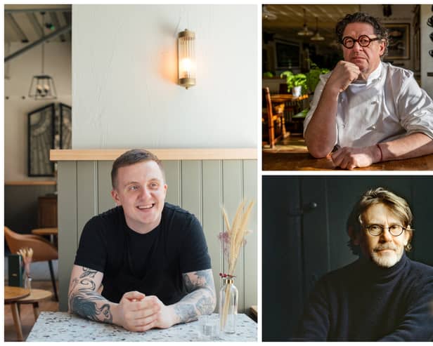 Leeds restaurant Kino set to host its first ever Staycation Festival. Left, Josh Whitehead, head chef of Kino, upper right, chef Marco Pierre White and bottom right, food writer Nigel Slater. Photos: Jo Ritchie/Derek D'souza/Kino