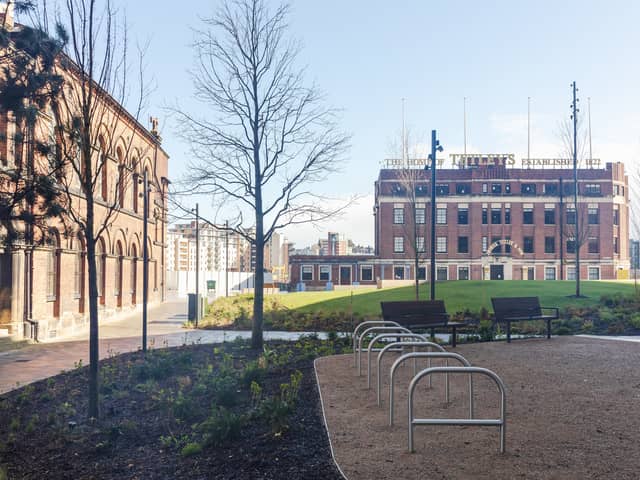 The first phase of the new public park near the historic Tetley Brewery building has opened. Photo: Planit.