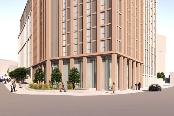 A CGI image featured in Leeds City Council's plans panel presentation, showing what a proposed new student flats development on Duncombe Street in the city centre could look like.