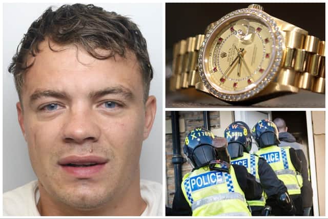 Police raided the home of Jordan Westmoreland and found drugs, a £35,000 Rolex and £15,000 in cash. (pics by WYP / Getty / National World)