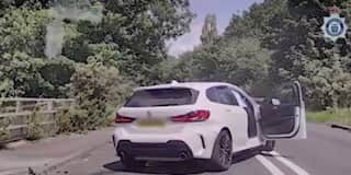 Crashed stolen BMW following police pursuit.