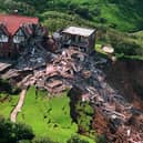 A scene of devastation at the Holbeck Hall Hotel in June 1993 after it collapsed 150ft down a cliff face to the beach below.