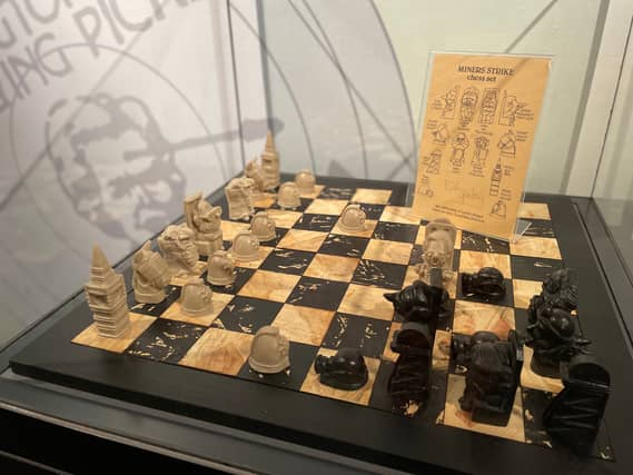 Rare miners’ strike chess set, created by Bill Spalding, now on display at National Coal Mining Museum for England.