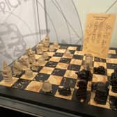 Rare miners’ strike chess set, created by Bill Spalding, now on display at National Coal Mining Museum for England. 