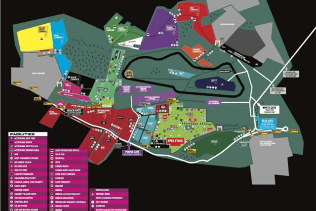 The map of Download Festival 2024; learn where the First Aid tents are in the event of an errant plastic bottle or worse. The map is available through the Download Festival app for Android and iOs (Credit: Download Festival)