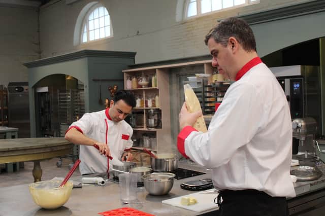 Ashley and Kian created a vibrant showpiece inspired by the Leeds West Indian Carnival on the latest episode of 'Bake Off: The Professionals'. Photo: Channel 4.