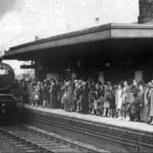 A crowd of people on the platform of Morley Top Station waiting for the train to Cleethorpes in 1937. 