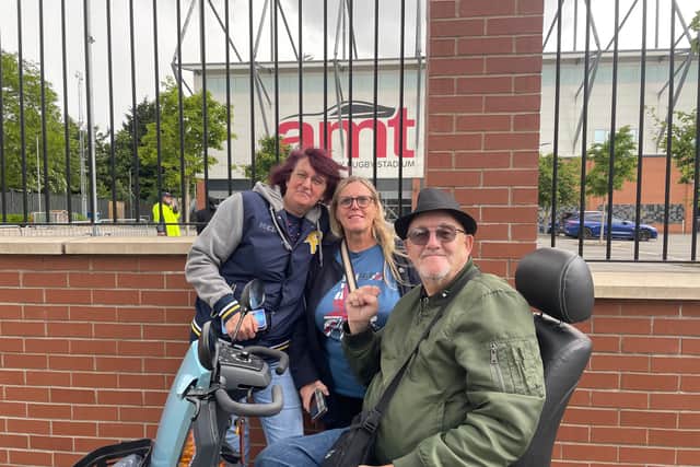 Onlookers arrived early at Headingley Stadium to watch the cavalcade pass by, including from left Dawn Woodhead, Pete Beric and Maddy Ginley-Hird.