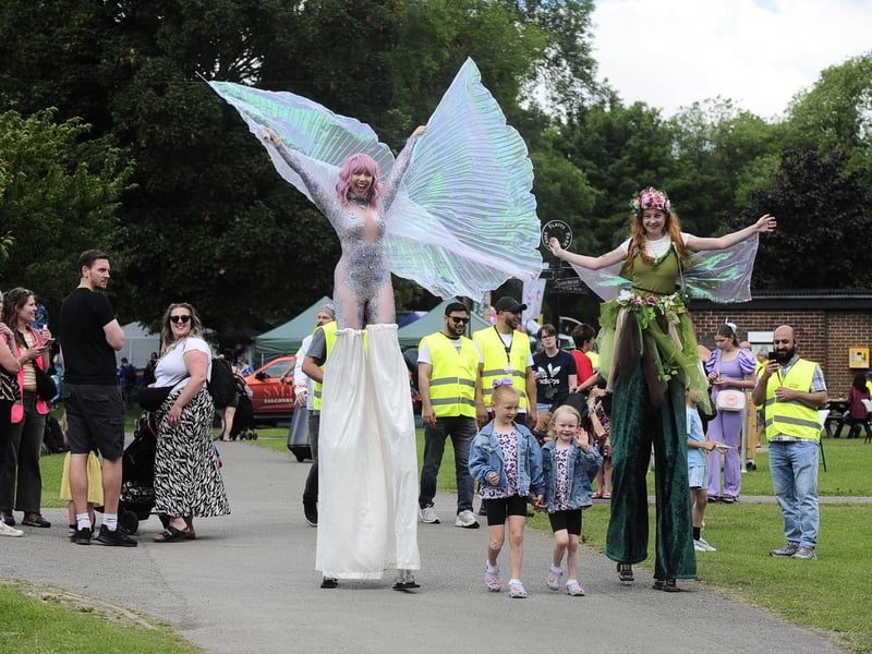 Yorkshire Circus Arts walkers Tia Unique and Livvy Hepworth are joined by Lotte Smith, six and sister Lola, five of Beeston.